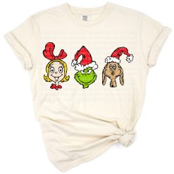 A whimsical Christmas scene with a blonde girl and an animated dog in festive attire.