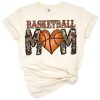 An orange grunge style design featuring the phrase basketball mom with a basketball illustration.