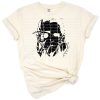 A spooky horror-themed Halloween design with autumn elements for apparel.