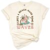 Retro vintage summer beach art with waves and sun.