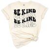 Hand lettered Be Kind text with heart accents in a cheerful retro style.