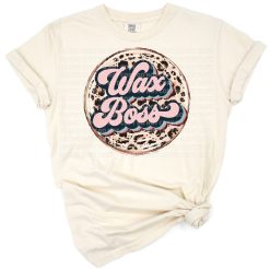 Leopard print wax boss design with bold lettering and fun accents for estheticians and candle makers.