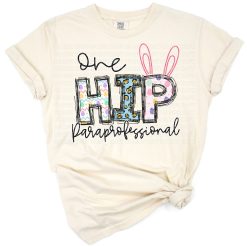 A playful bunny with decorated Easter eggs and cheerful text for paraprofessionals.