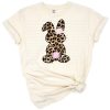 A bunny decorated with light pink florals and leopard cheetah accents, perfect for Easter.