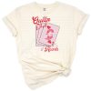 A retro groovy Queen of Hearts design with colorful hearts and love-themed details.
