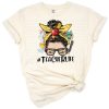 Western inspired teacher with messy bun and sunglasses illustration.