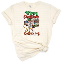 A humorous holiday quote featuring Merry Christmas and Happy New Year in festive colors.