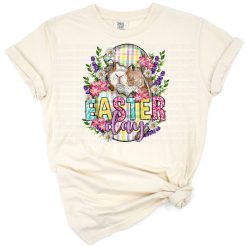 Western style Easter design with pastel colors, hearts, and festive elements