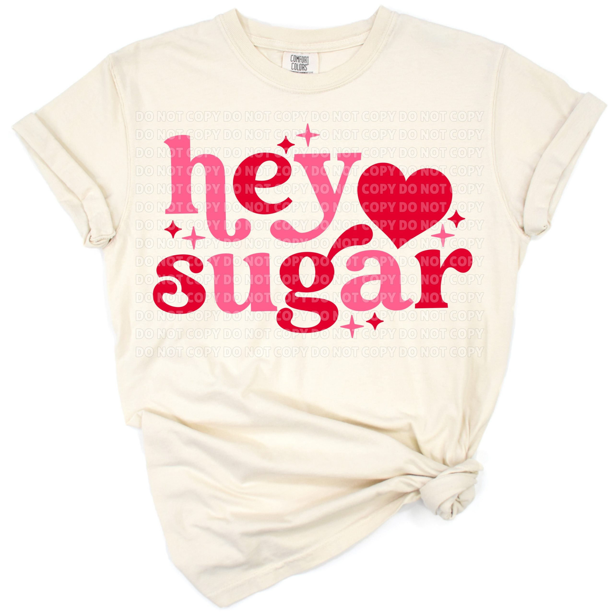 Retro style Hey Sugar lettering with sparkling accents in a fun, colorful design.
