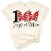A cheerful girl illustration celebrating 100 days of school with playful text and classroom accents.
