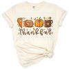 Retro thankful typography in fall colors with autumn accents.