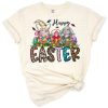 A cheerful Easter bunny and gnome celebrating together with festive spring accents.