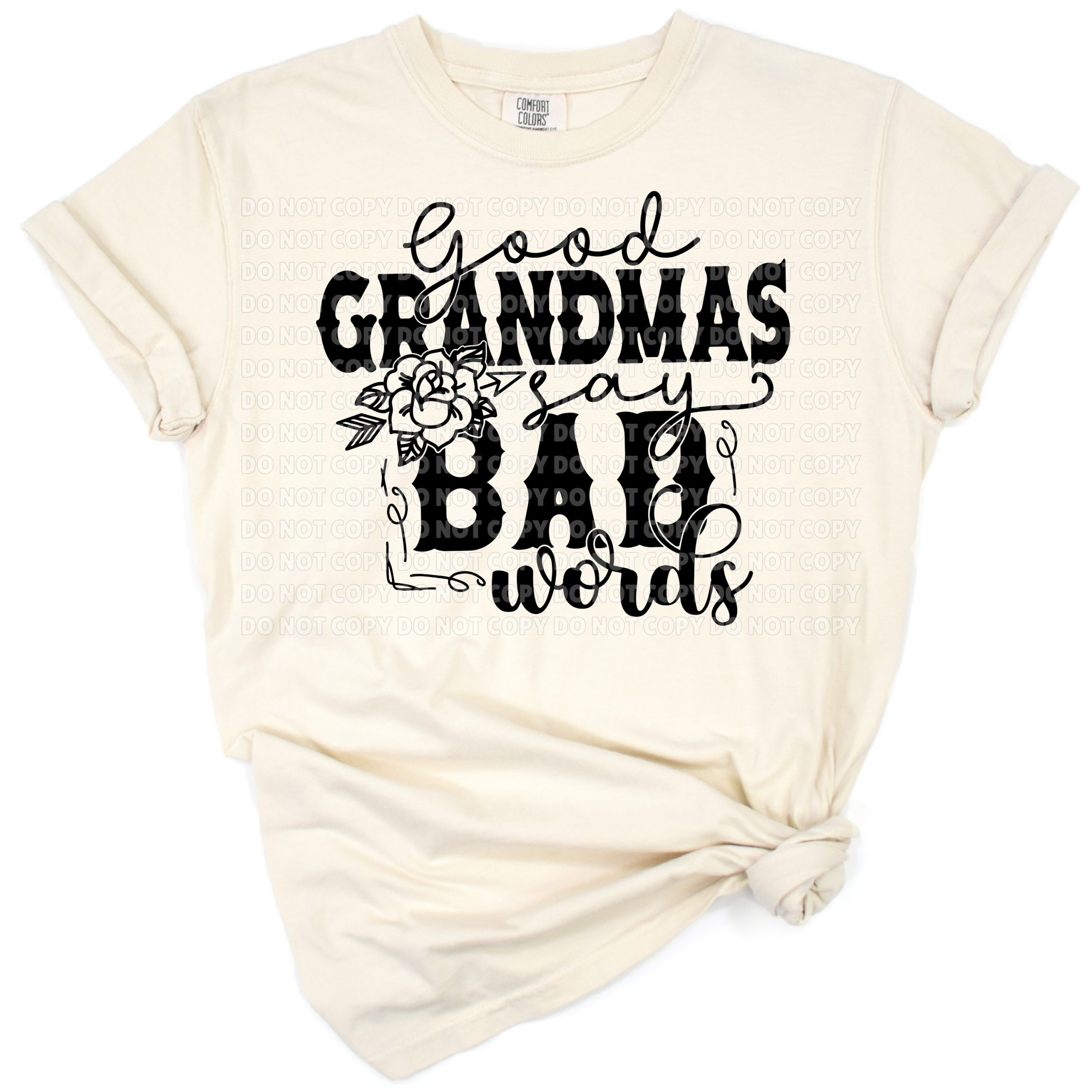 Illustration with a playful grandma and a cheeky, sarcastic saying for Nana.