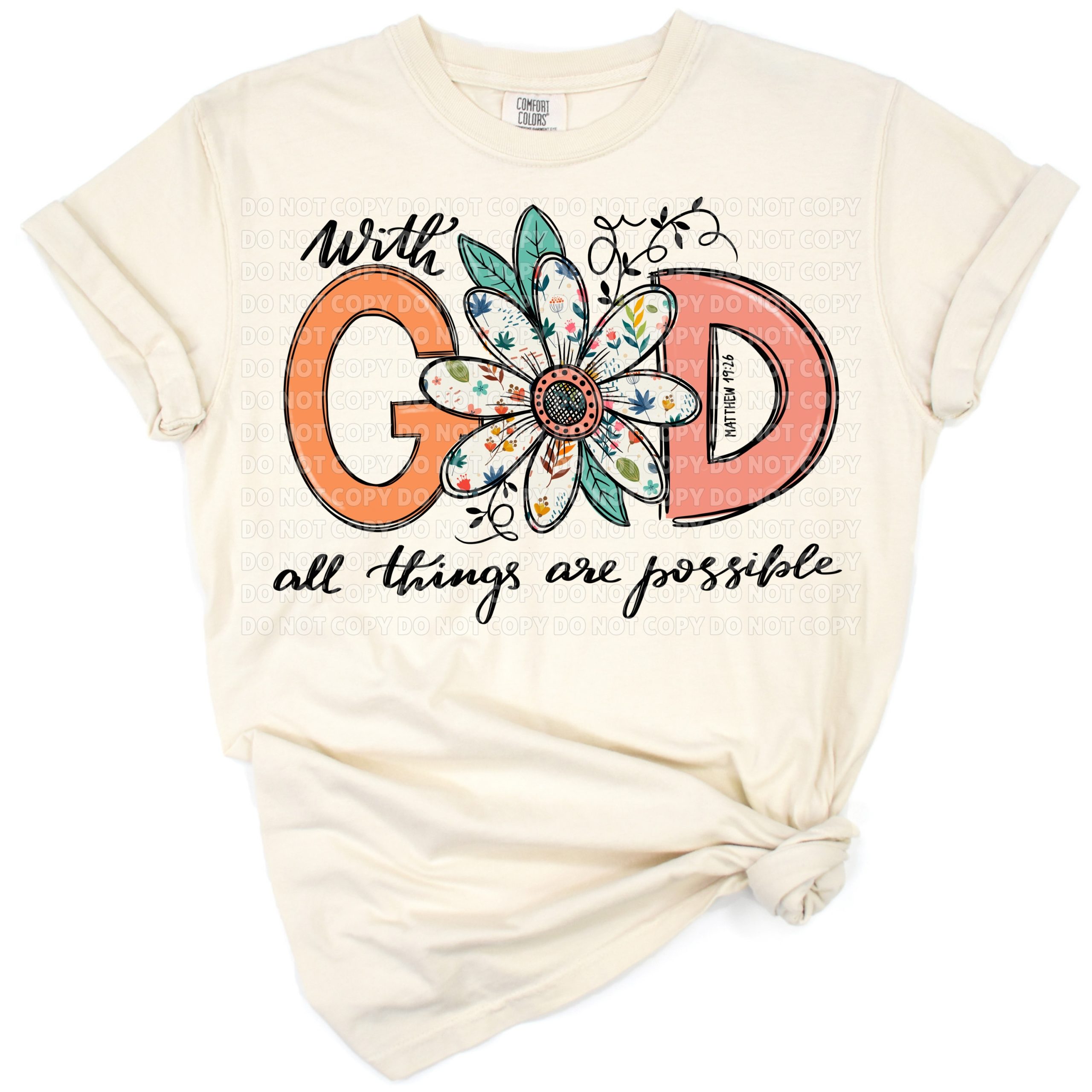 A floral-themed Christian Bible verse artwork with elegant botanical accents.