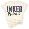 Inked mama text with a leopard pattern and tattoo style graphics