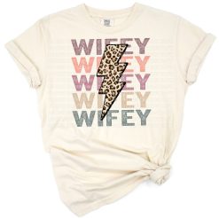 Stacked wifey text with distressed cheetah and leopard print bolt.