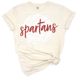 Grunge Spartans volleyball graphic with bold typography and a distressed effect.