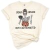 A cartoon iced coffee with leopard print accents and a humorous phrase.