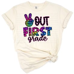 Colorful tie dye cheetah with a peace sign in a playful last day of school theme.