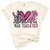 Hand drawn peace sign, heart, and pink track shoe with whimsical sporty graphics.