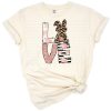 A cute bunny themed LOVE design with leopard print, floral accents, and colorful Easter stripes.