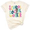 A retro style illustration reading School Social Worker with colorful accents