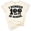 A playful illustration of a basketball being dunked with fun school-themed accents.