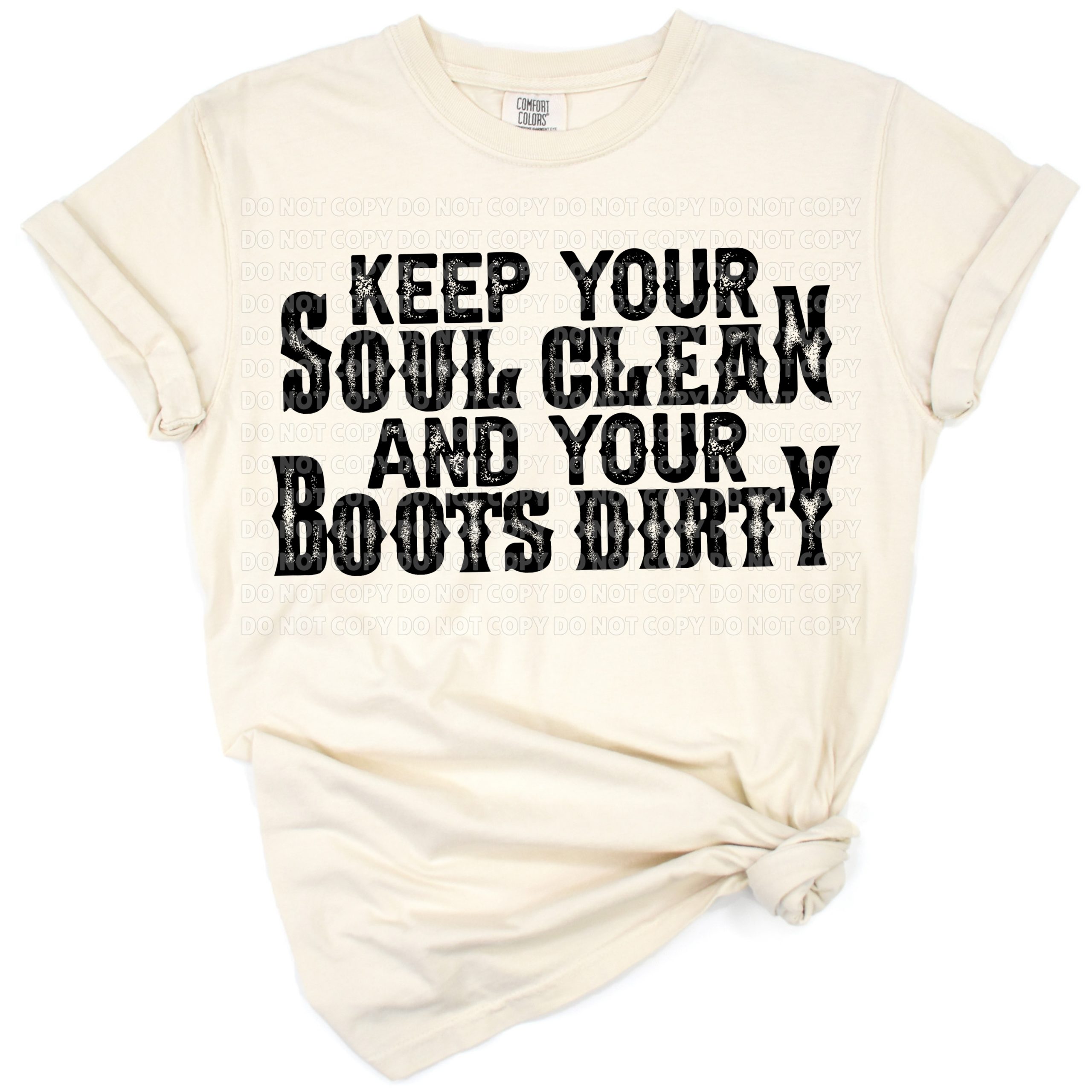A rustic western style quote with boots and country elements.