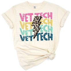 Retro style veterinary technician artwork with animal care theme.