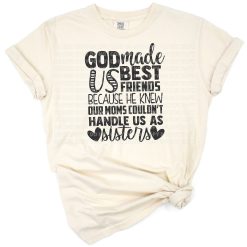 Retro style best friends quote artwork with playful text about sisters.