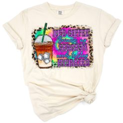 Cartoon iced coffee with a leopard print and whimsical fun accents