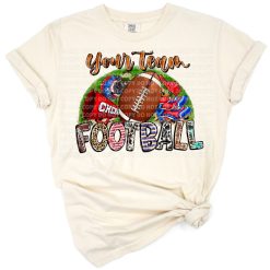 A personalized football design with a place for a name or mascot and sporty team elements.