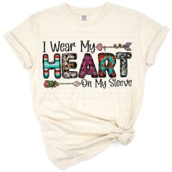 A playful illustration of hearts arranged along a sleeve with a romantic and cheerful vibe.