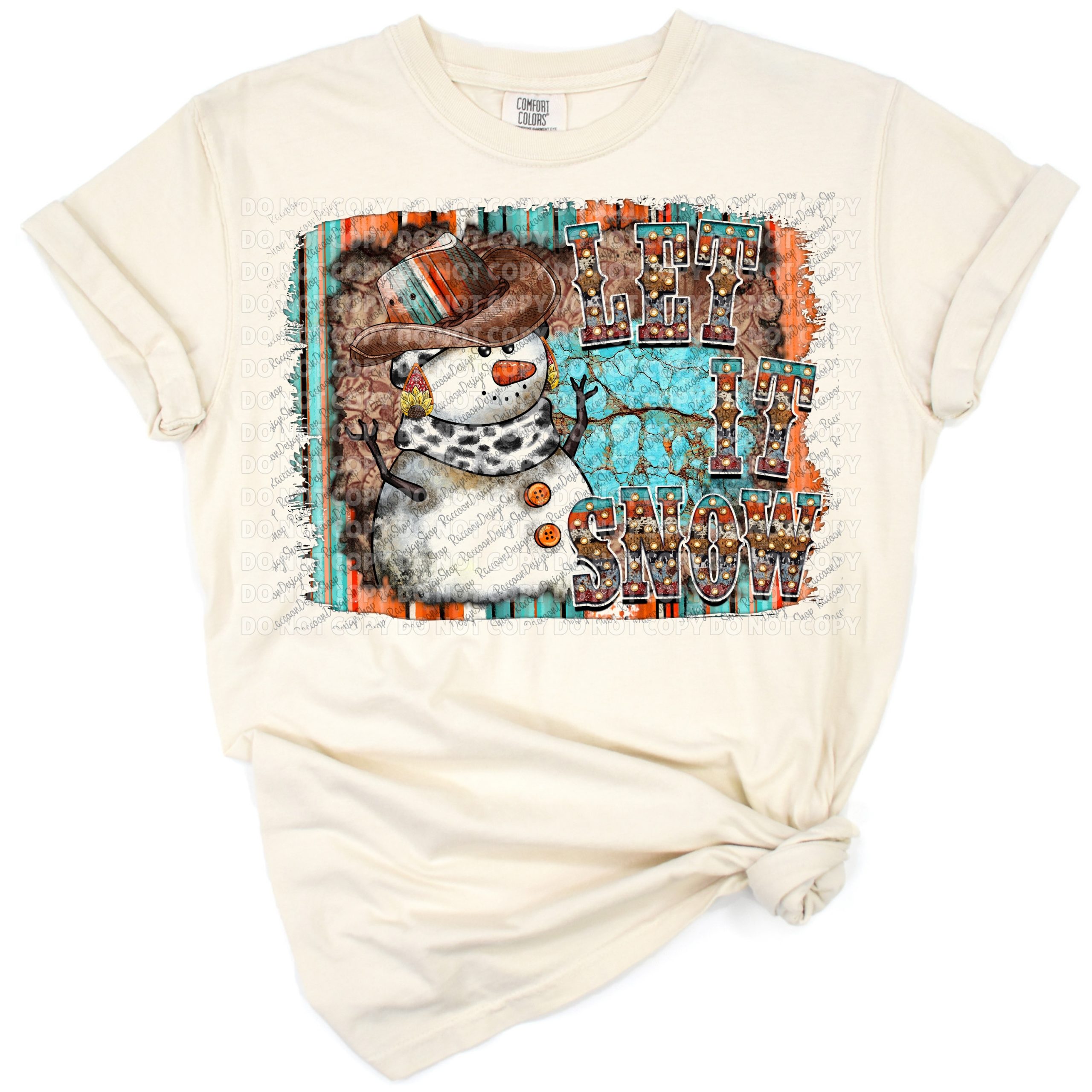 A cheerful snowman with a Let it Snow holiday theme surrounded by winter elements.
