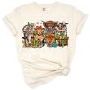 A cute cow holding a coffee cup in a playful farmhouse style.