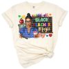 Stylish afro American woman teacher illustration with magical retro accents.