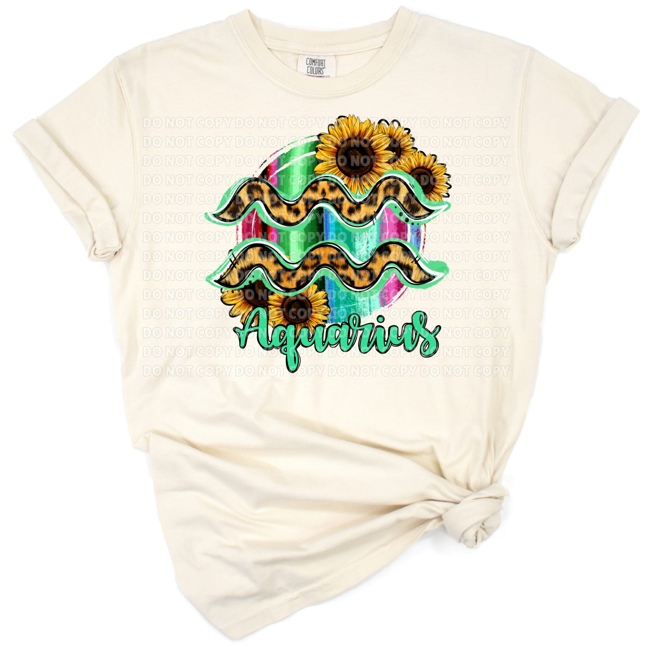 Aquarius zodiac sign in a mix of leopard, serape, and sunflower western patterns