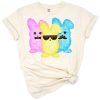 Playful Easter bunnies in a colorful and cheerful spring design.