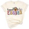 A cheerful Easter greeting with a cross and Christian faith elements.