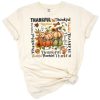A hand lettered thankful typography with pumpkin in warm fall colors and autumn accents.