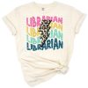 A cheerful retro-style librarian and school squad themed illustration, ideal for first day apparel.