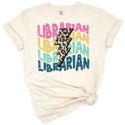 A cheerful retro-style librarian and school squad themed illustration, ideal for first day apparel.