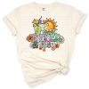 Colorful design featuring margarita glasses, flowers, and a bright sun for a fun summer vibe.