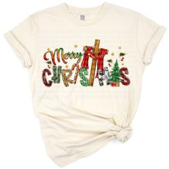 A decorative cross with Merry Christmas text, gemstone turquoise accents, and Western-inspired details.