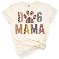 A playful Dog Mama text with half leopard and cheetah print accents, featuring a fun and stylish design.