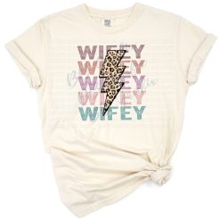 Stacked wifey lettering with cheetah leopard print and a bold lightning bolt accent.