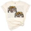 A western-style cowhide and sunflower design with mama and mini text in cheerful colors.