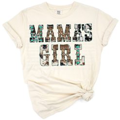 A boho western Mama's Girl design with turquoise gemstone, cowhide, and leopard print accents.