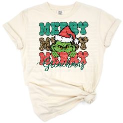 A retro-style Christmas character with festive holiday decorations and a cheerful design.