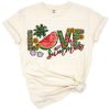 Bright watermelon and sunflower artwork with a playful summer love theme.